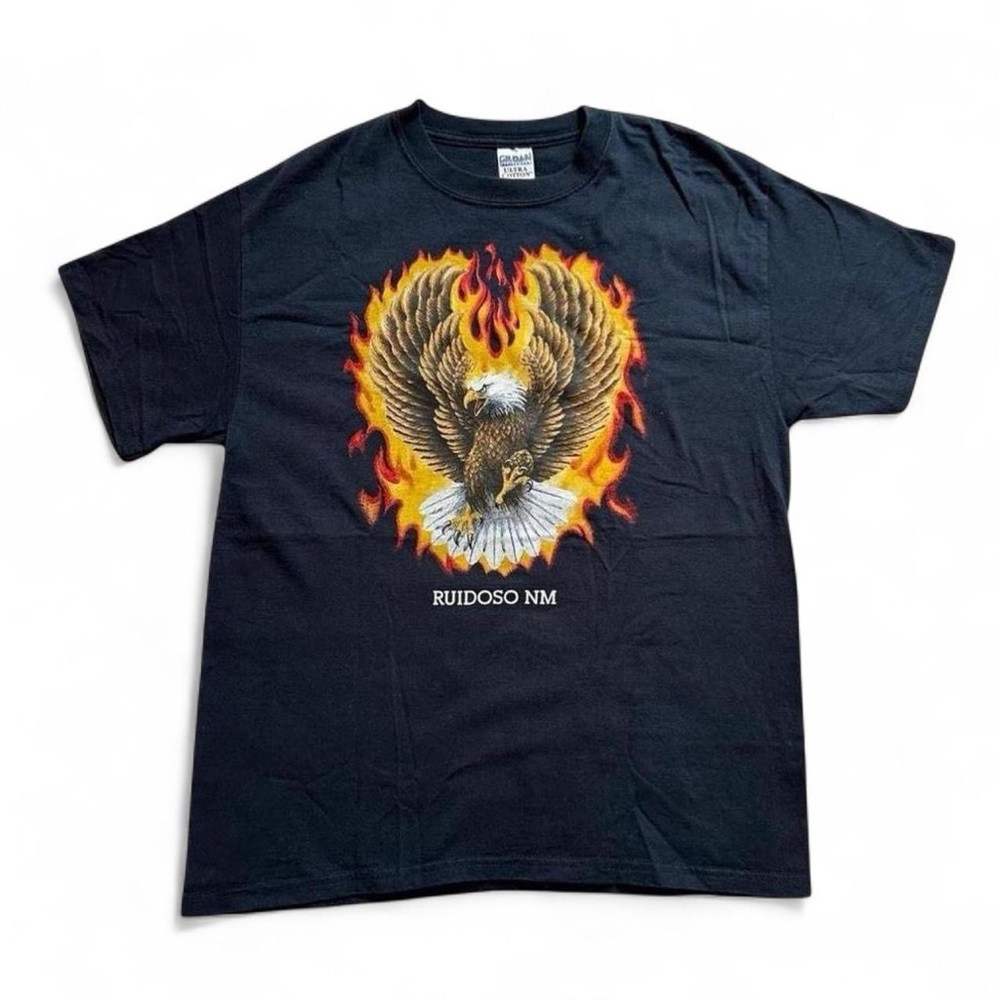 Vintage Black Graphic Eagle Tee with Flames - Ruidoso NM men’s large